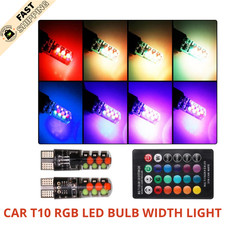 T10 RGB LED Car Interior Bulbs 2pcs Remote Multi Mode Dome Map Lights 12V