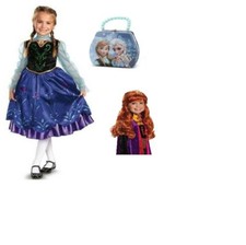 Disney Frozen Anna Halloween Costume 7/8 Princess Dress, Wig Purse Girls 4 Pc