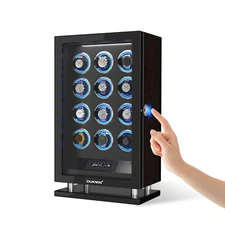 Luxury Automatic 12 LCD Watch Winders Box Display Fingerprint Unlock RGB Light