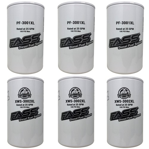Fass 3 Pack of Extended Length PF3001XL Fuel Filter XWS3002XL Water