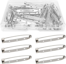 50 Pcs Silver Bar Pins, Safety Pins - Secure Back Clasp - Brooch Pins for Variou