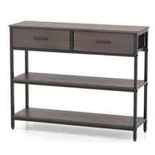 Entryway Console Table Open Storage Shelves Sofa Table w/2Folding Fabric Drawers