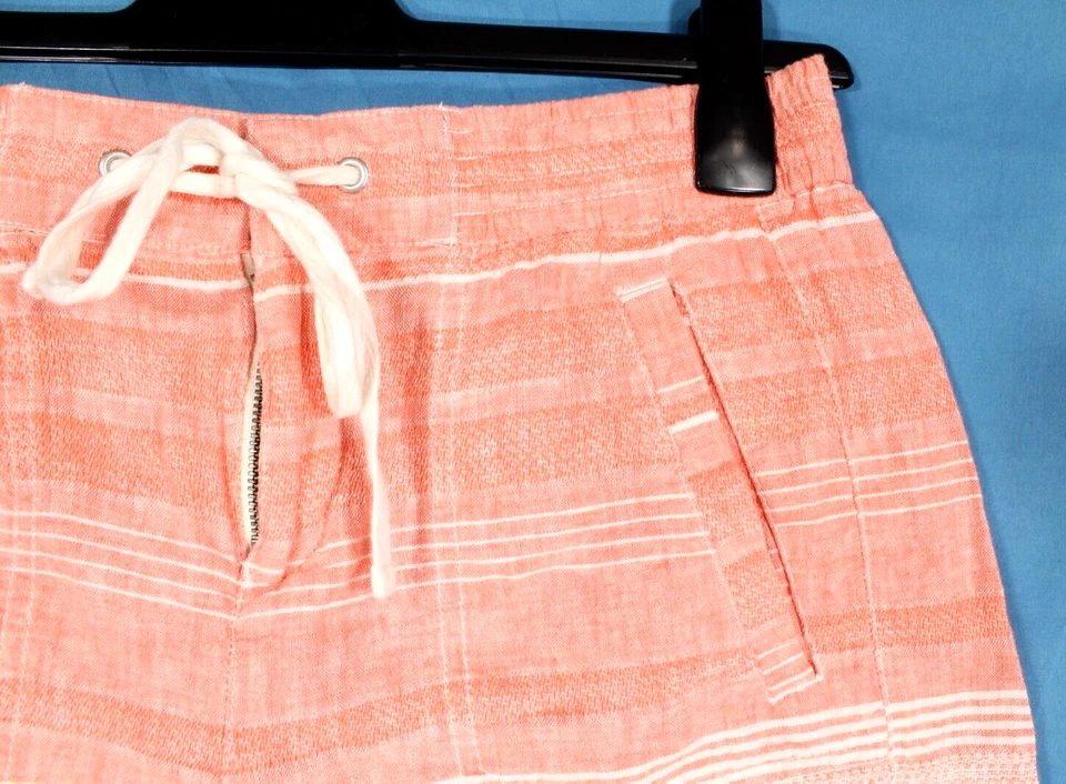 ANN TAYLOR LOFT  LOU & GREY Coral/White Stripes DRAWSTRING Linen Blend SHORTS XS - Image 2 of 4