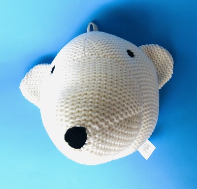 Hallmark Polar Bear Head Mount Wall Décor Stuffed Animal Knit Plush White RARE