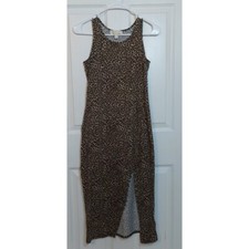 Michael Kors Brown Leopard Print Sleeveless Midi Calf Length Dress Slit Size XS