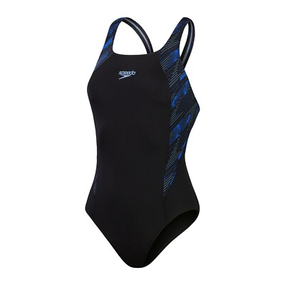 Speedo Hyperboom Splice Damen-Badeanzug schwarz kobalt Größe 6 neu mit Etikett