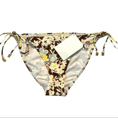 Tory Burch String Floral Bikini Bottom SZ Large CLR BR/YEL/OR/WH NEW