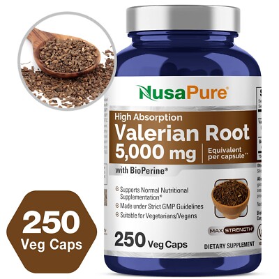 NusaPure Valerian Root 5,000 mg per Veggie Caps with Bioperine - 250 Caps