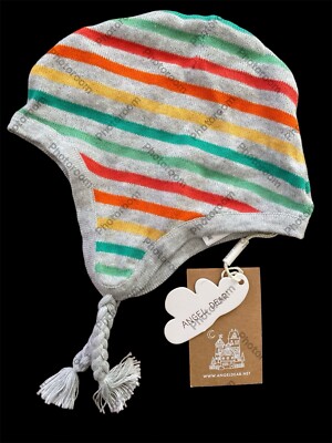 Angel Dear NWT Grey/Orng/Grn Braid Trim Cotton Ear Flap Pilot s  Hat 6-12Mos