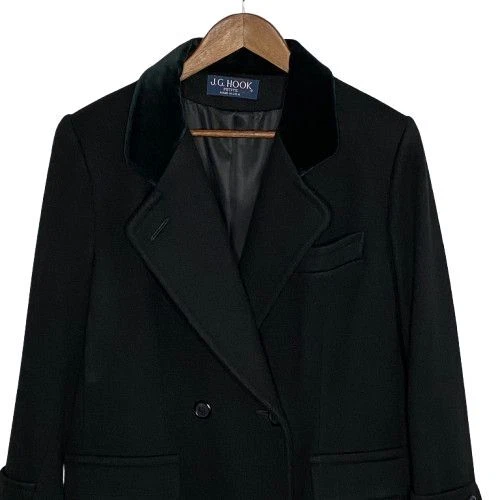 Abrigo largo de lana de doble botonadura talla 12P cuello terciopelo negro JG Hook para mujer de colección Foto 2 de 4