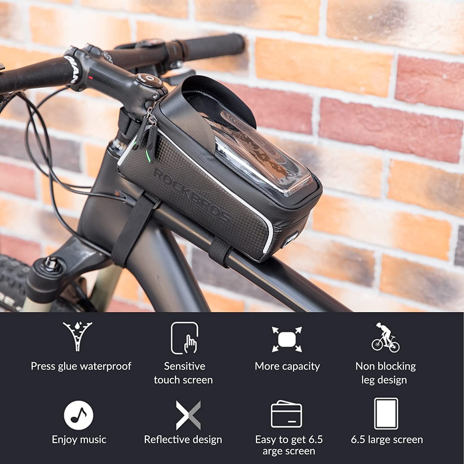 ROCKBROS borsa da bicicletta impermeabile borsa telaio borsa tubo superiore 6,0"" supporto cellulare foto 4