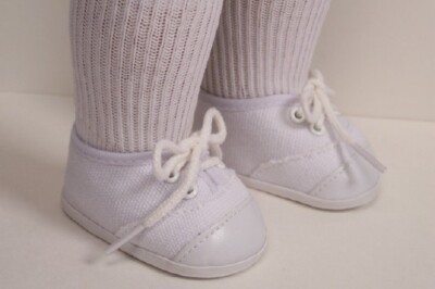 White Simple Tennis Sneakers w/Laces Shoes For 18'' American Girl Dolls (Debs)