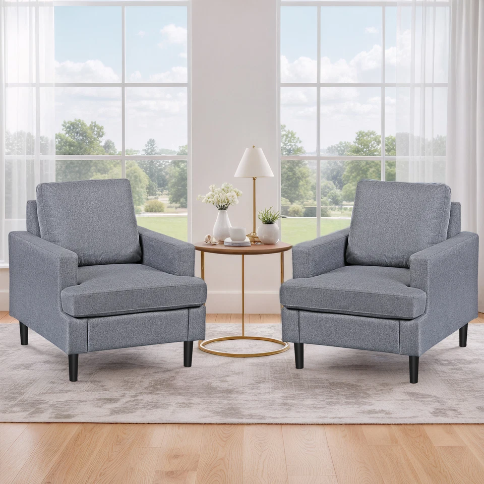 2XUpholstered Accent椅子织物口音扶手椅带实木腿和枕头灰色 — 第 2/4 张图片