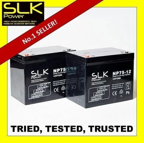 SLK POWER 2 x 12v 75AH MOBILITY SCOOTER WHEELCHAIR BATTERIES - AS 70AH 72AMP 73AMP 80AMP