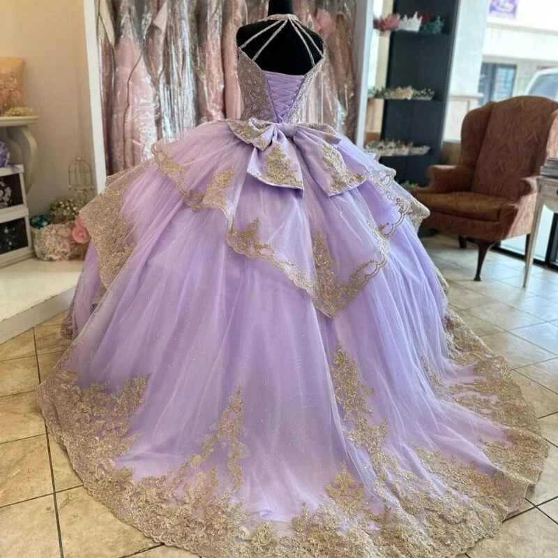 Romantic Lavender & Black Strapless Sweetheart Bow Sweet 15 Quinceanera Ball Gown DP8011