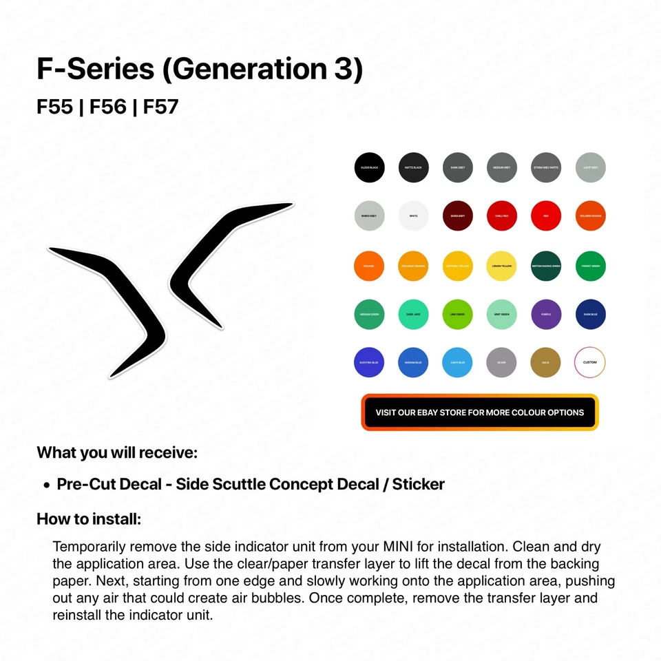 Coppia decalcomanie indicatori parafango laterale MINI F55 F56 F57 Concept - nero lucido - Immagine 2 di 3