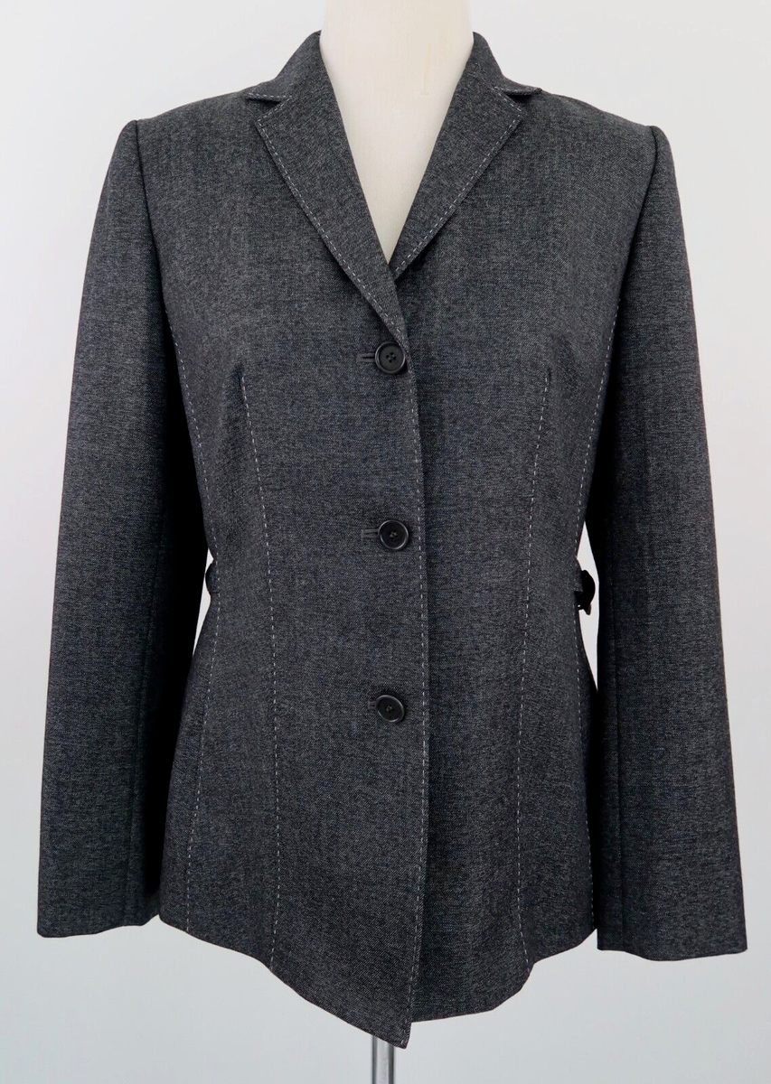 Ann Taylor Wool Blend Top Stitched Jacket Blazer Heathered Charcoal Gray  Size