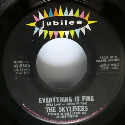 SKYLINERS 45 Everything Is Fine /The Loser JUBILEE Mint- 1965 soul popcorn #1629