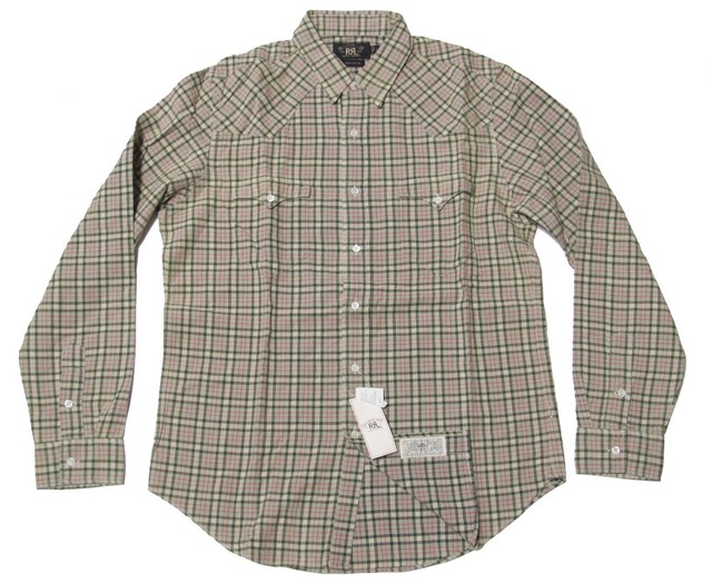 Double Ralph Lauren RRL Mens Green Western Flannel Long Sleeve Slim Button Shirt | eBay