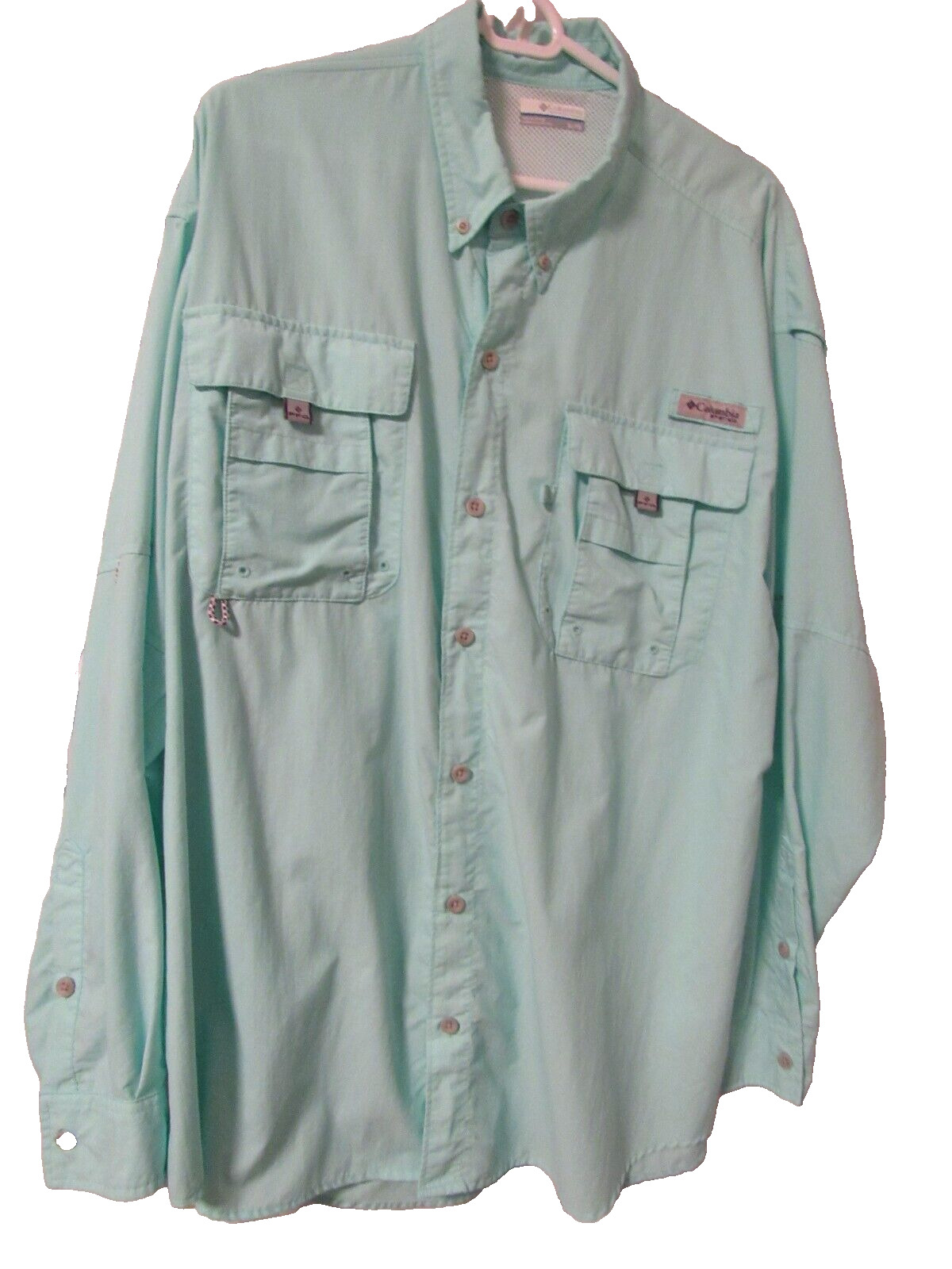 Columbia PFG Vented Fishing Shirt Men's Mint Aqua Green Lightweight Tamiami L/S