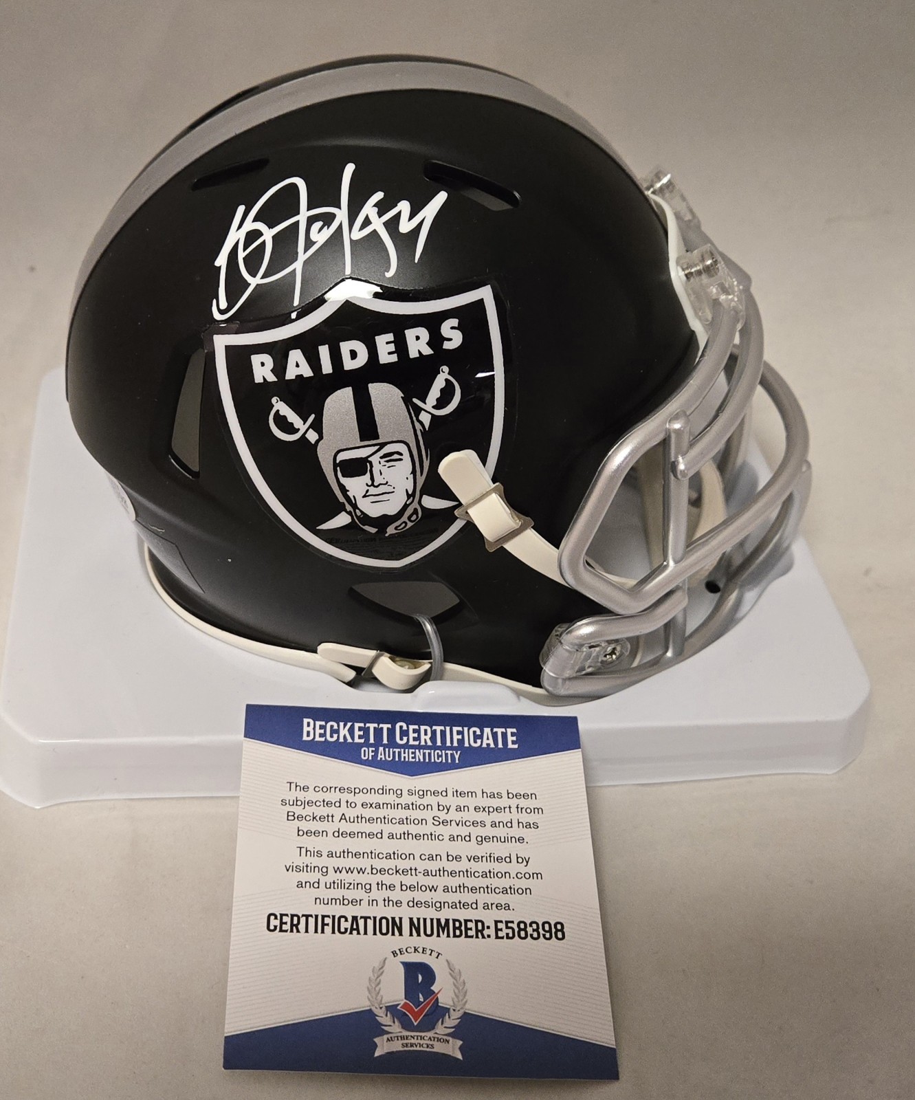 Bo Jackson Autographed Signed Oakland Raiders Raiders Blaze Mini Helmet Beckett Auto Oakland LA Vegas Royals 
