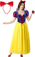 Snow Princess Dress Costume Women, Deluxe Adult Halloween Costume w/ Headwear