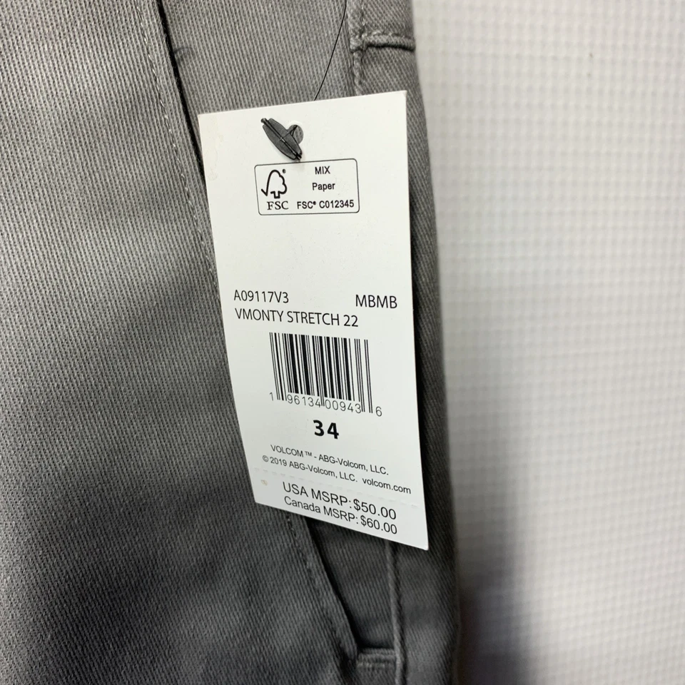 Volcom Men's VMonty Stretch 22 Chino Shorts A09117V3 Size 34 Dark Gray w/Pockets - Image 4 of 4