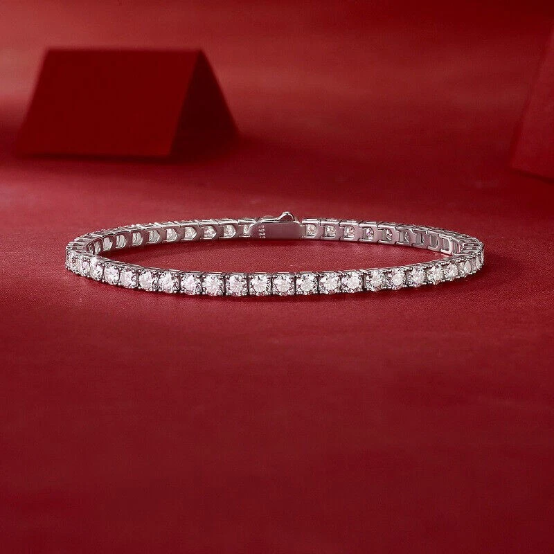 2-6.5mm Round Moissanite Tennis Chain Bracelet 925 Sterling Silver PASSES TESTER - Image 4 of 4