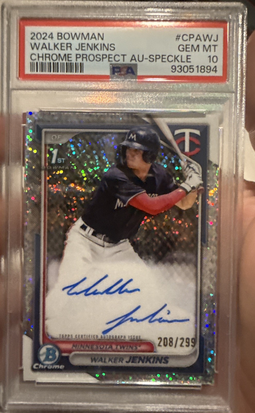 2024 Bowman Walker Jenkins Auto /299 1st Bowman Speckle Minnesota Twins PSA 10