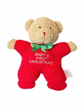 Soft Dreams Baby's First Christmas Bear Rattle Thermal Waffle Lovey Plush Toy 8"