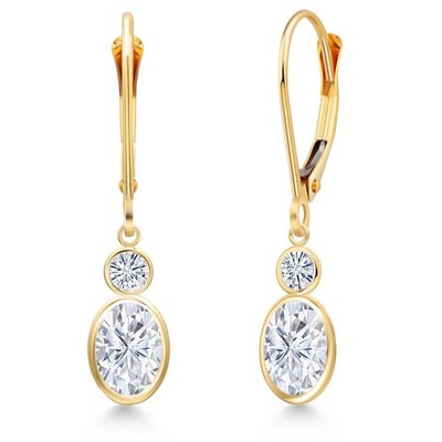 14K Yellow Gold White Moissanite Dangle Earrings for Women | 2.00 Cttw |