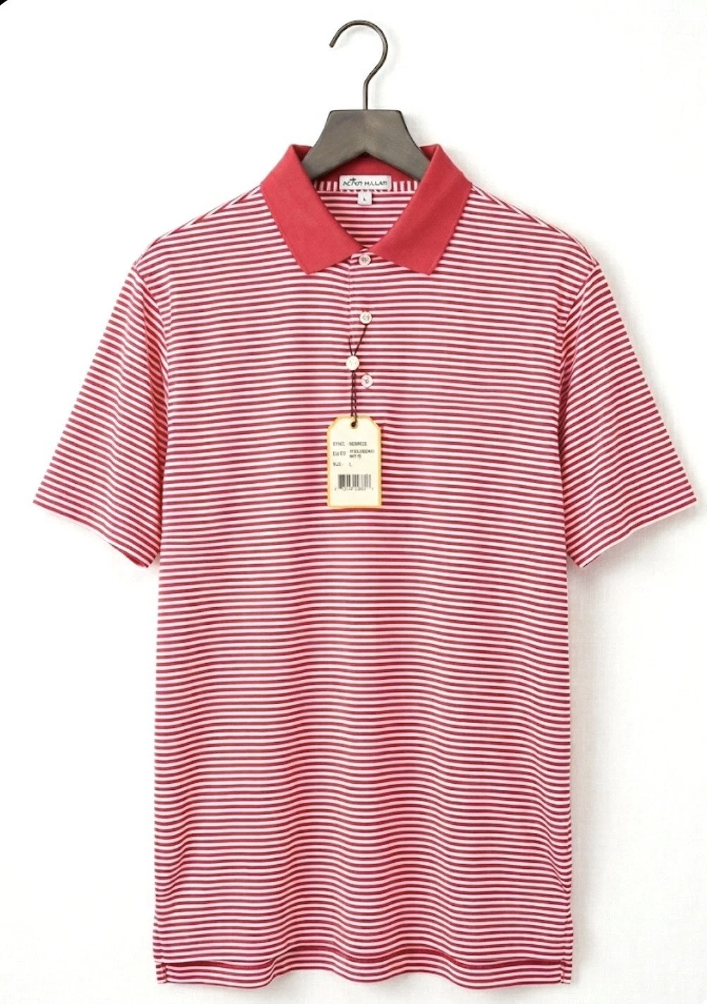 Peter Millar Polo Shirt Mens Large L Strawberry Pink White Striped MC00K32 NWT