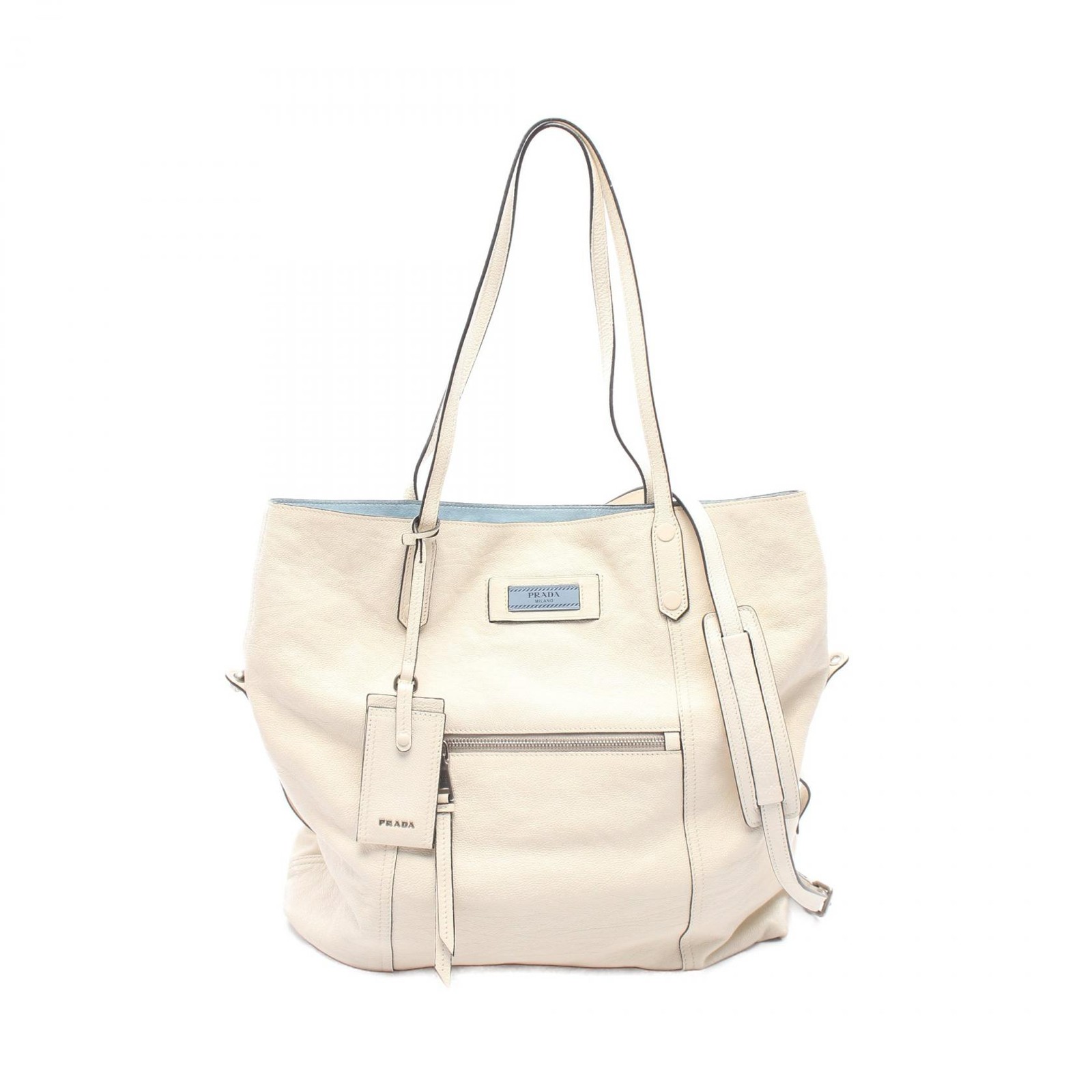 PRADA GLACE'CALF 2WAY Shoulder Tote Handbag 1BG182 leather Beige Used Women