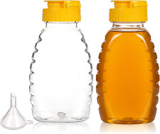 Honey Squeeze Bottle Set 180ml Plastic No Drip Refillable with Funnel for Honey