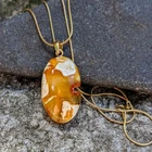 Genuine Amber Pendant White Orange Sterling Silver 925 Gold Plated Amulet