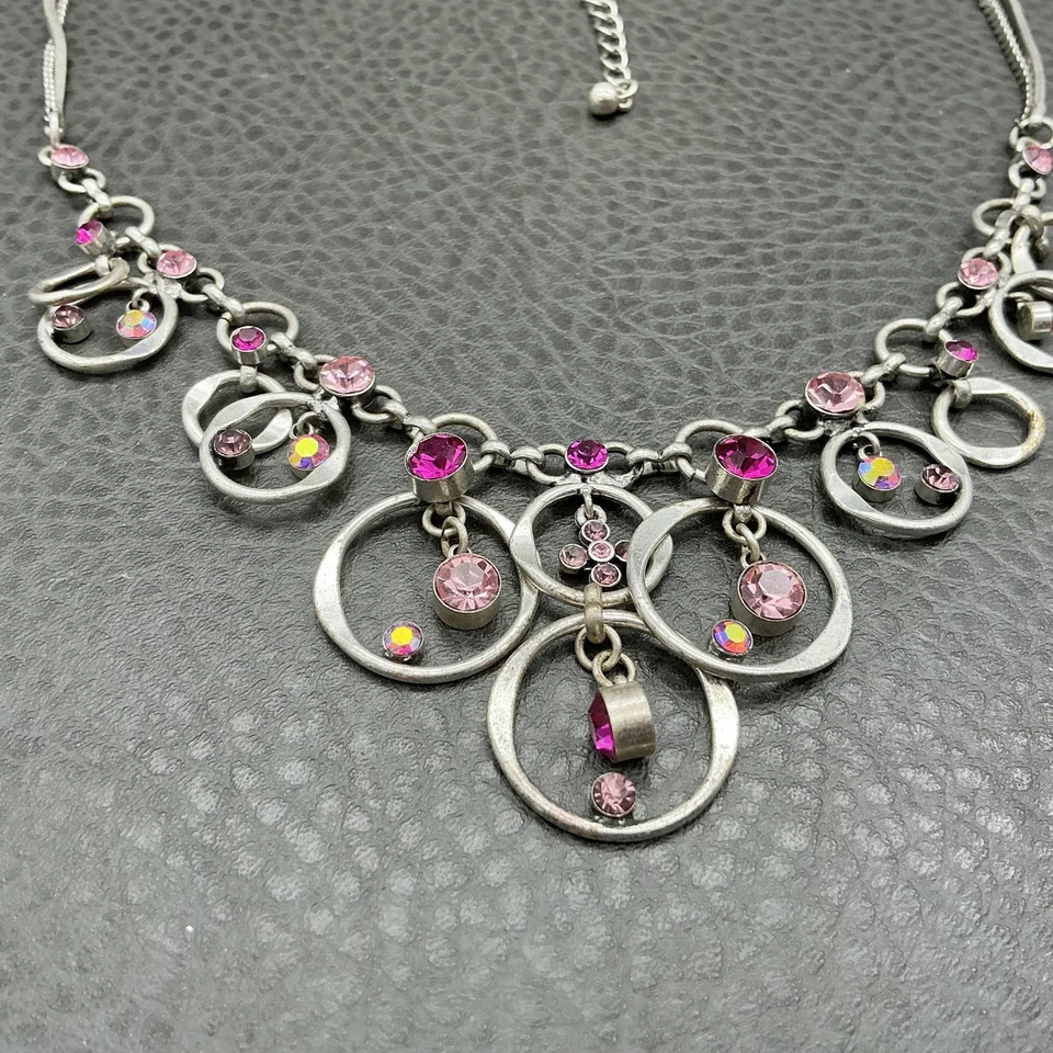 Collar Lia Sophia Tono Plata Rosa Cristal Multi Círculo Ajustable Foto 4 de 4
