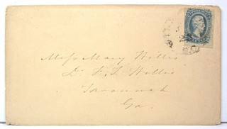 1860s CONFEDERATE CIVIL WAR COVER / ENVELOPE WITH 10 CENT STAMP CSA #11 AD #1