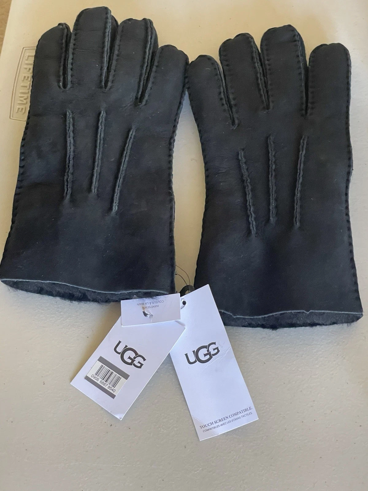 UGG SUEDE LEATHER SHEARLING LINED 3PT GLOVES IN BLACK XL #17391