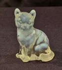 Vintage Fenton Clear Opalescent Hand Painted Sitting Glass Cat Signed figure