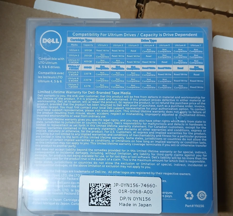 Dell YN156 LTO4 800/1600TB DATA TAPE CARTRIDGE - Image 2 of 2