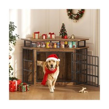 Corner Dog Crate Furniture with 2-Tier Shelves 51" Large Dog Kennel Indoo