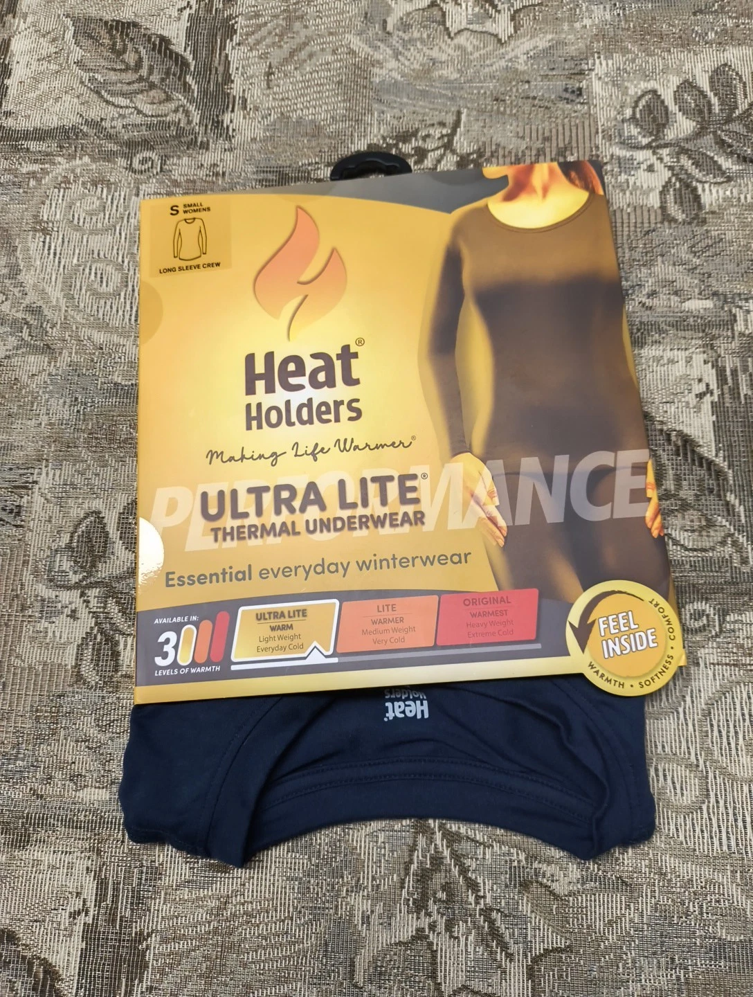 Women's Ultra Lite Thermal Underwear, Heat Holders, Size S, Base Layer Crew Top.