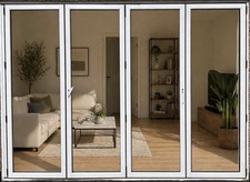WHITE ALUMINIUM BI-FOLDING DOORS SLIDING PATIO DOUBLE GLAZED ALI PATIO EXTERNAL