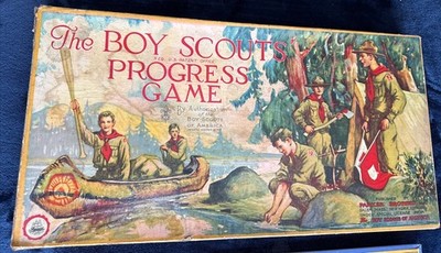 1926 The Boy Scouts' Progress Board Game Parker Brothers Early Transitional Wood