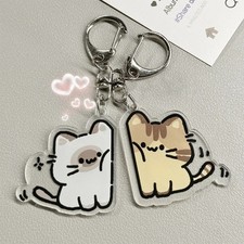 Cute Keychain - 2 PCS Cat Pendant Set for Friends - Acrylic D-Shaped Buckle