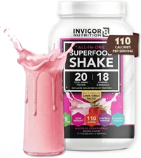 INVIGOR8 Superfood Grass Fed Whey Protein Isolate Shake Natural Strawberry...