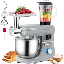 Stand Mixer 7.4Qt LCD Screen Timing 6-Speed Dough Mixer W/ Grinder Juicer