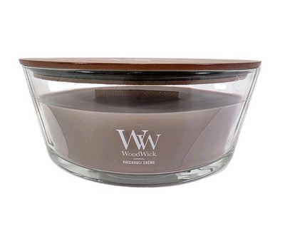 WoodWick Patchouli Crème Scented Candle, Ellipse, Crackles, 16 oz, 40 hrs