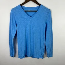 GapBody Long Sleeve Tee S Blue Cotton V-Neck Minimalist Preppy Basic Gym Casual