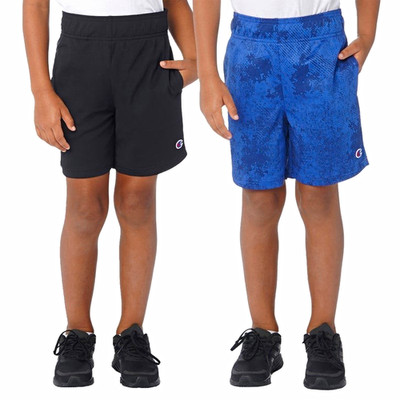 Champion Boys Black Blue Mesh Athletic Shorts Pockets Elastic Waist